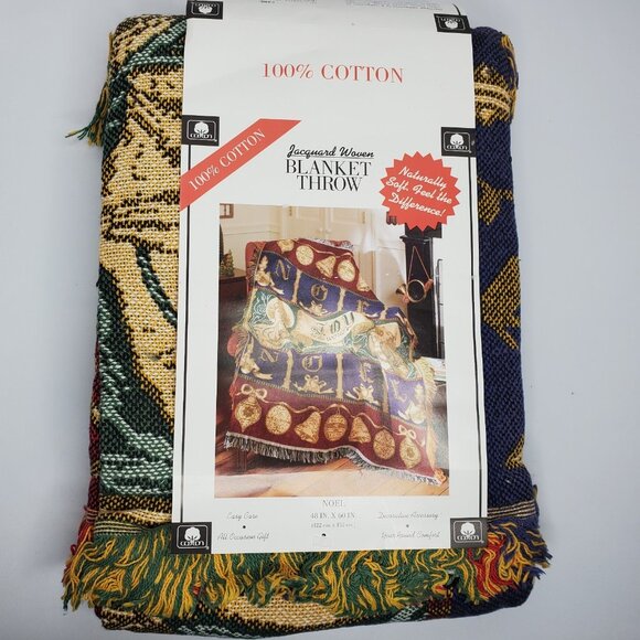 Crown Craft Woven Tapestry Throw Blanket NOEL Joy To The World Christmas - Picture 2 of 5